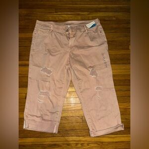 JCPenney Pink Ankle Cropped Distressed Jeans